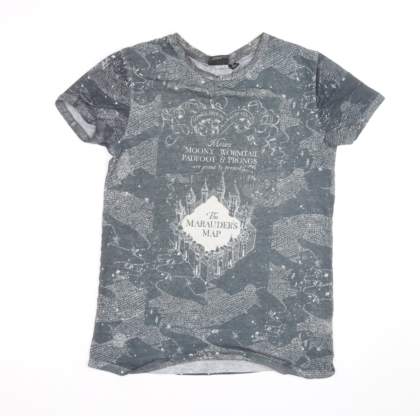Harry Potter Men's Grey Marauder's Map T-Shirt Size S Regular Fit