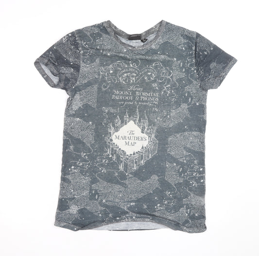 Harry Potter Men's Grey Marauder's Map T-Shirt Size S Regular Fit