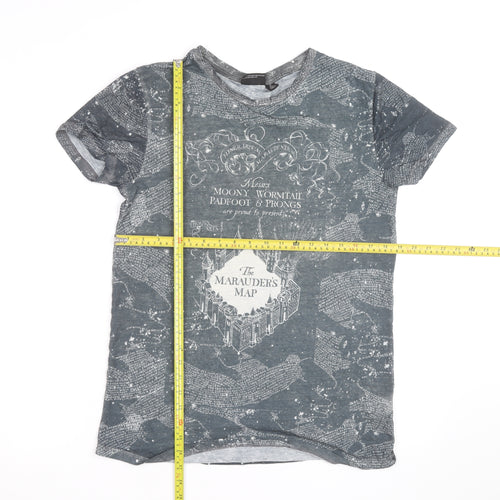Harry Potter Men's Grey Marauder's Map T-Shirt Size S Regular Fit