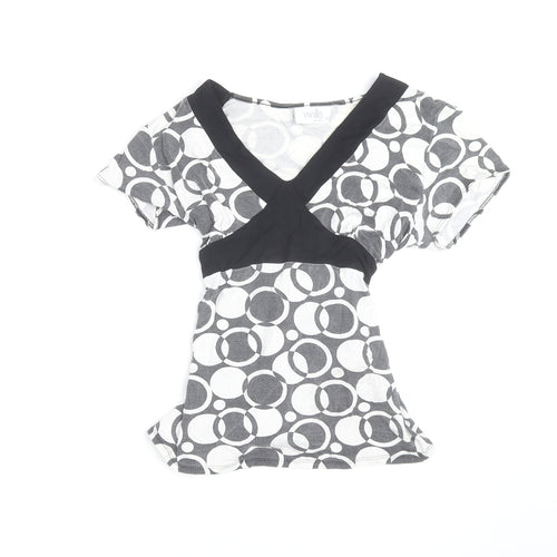 Wallis Petite Women's Black & White Geometric Wrap Blouse Size 12
