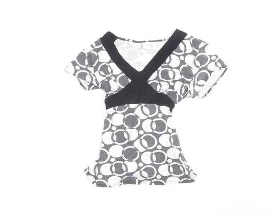 Wallis Petite Women's Black & White Geometric Wrap Blouse Size 12