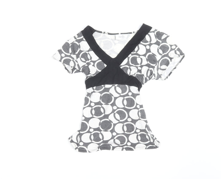 Wallis Petite Women's Black & White Geometric Wrap Blouse Size 12