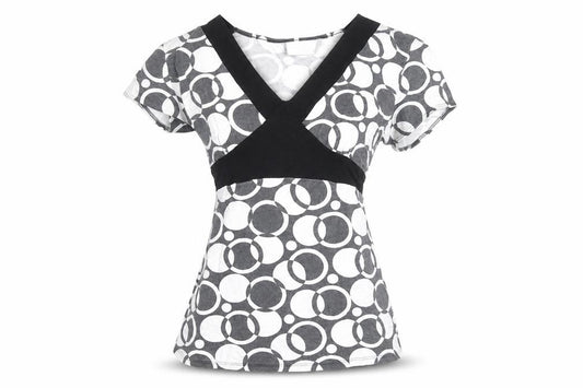 Front view of Wallis Petite Women's Black & White Geometric Wrap Blouse, size 12