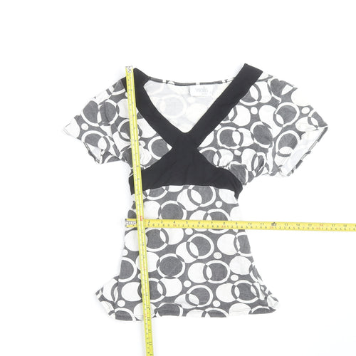 Wallis Petite Women's Black & White Geometric Wrap Blouse Size 12