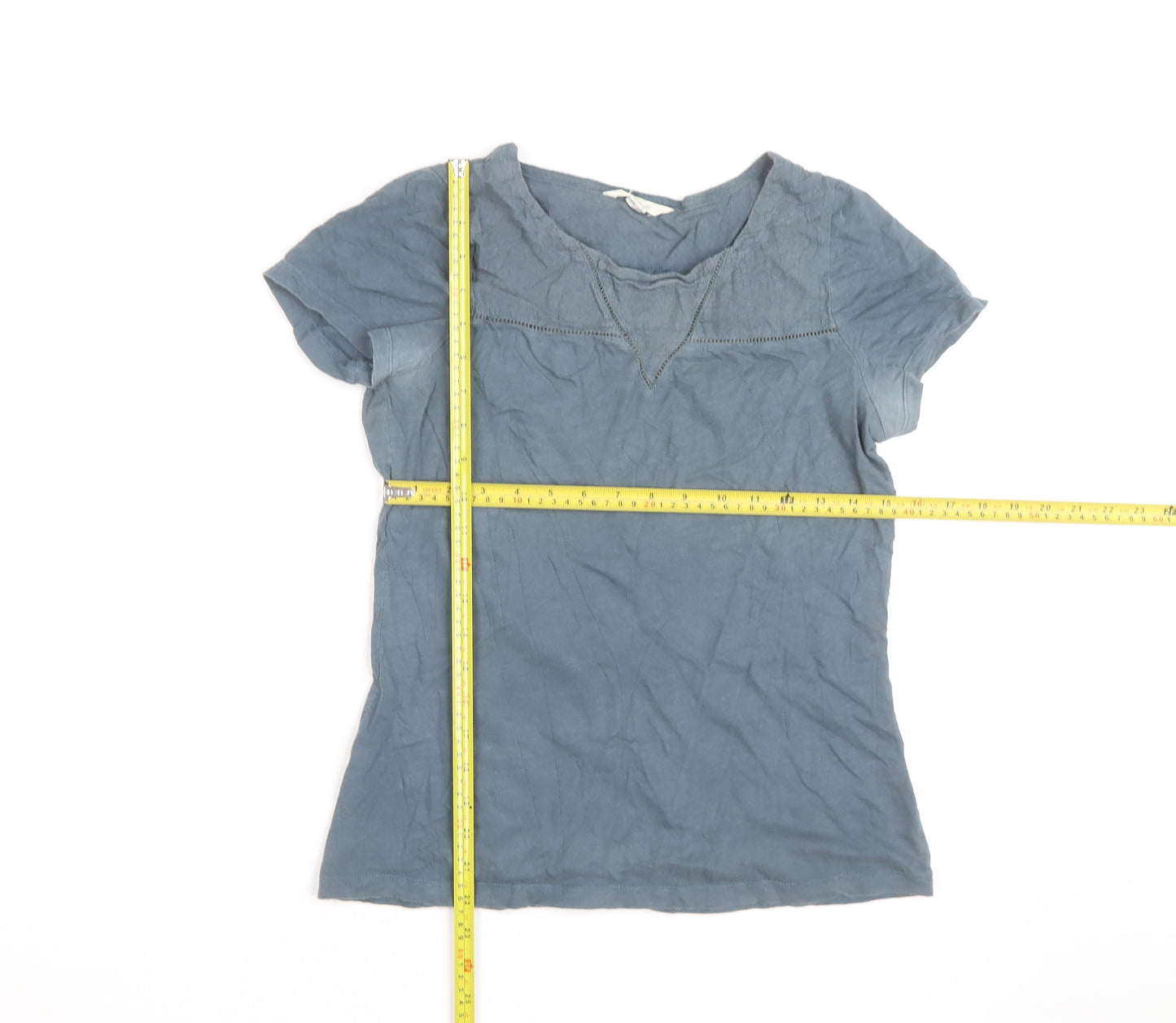 White Stuff Women's Blue Cotton Short Sleeve T-Shirt UK 8