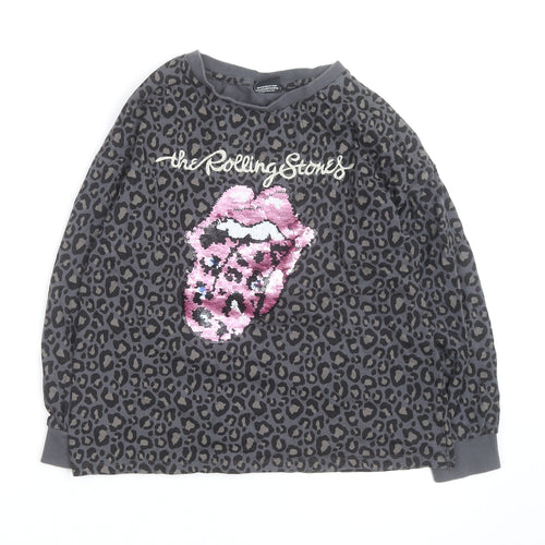 The Rolling Stones Women's Grey Leopard Sequin Long Sleeve T-Shirt Size 8