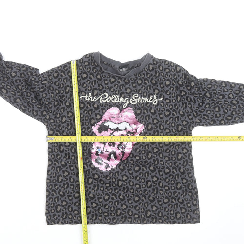 The Rolling Stones Women's Grey Leopard Sequin Long Sleeve T-Shirt Size 8