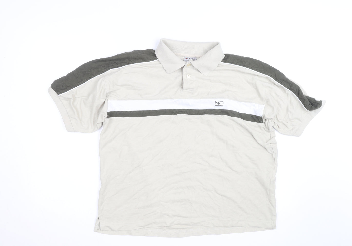 Gola Men’s Beige Colourblock Polo Shirt Size L Short Sleeve Cotton