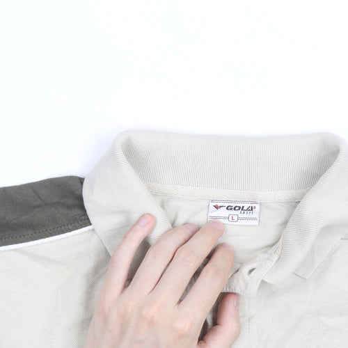 Gola Men’s Beige Colourblock Polo Shirt Size L Short Sleeve Cotton