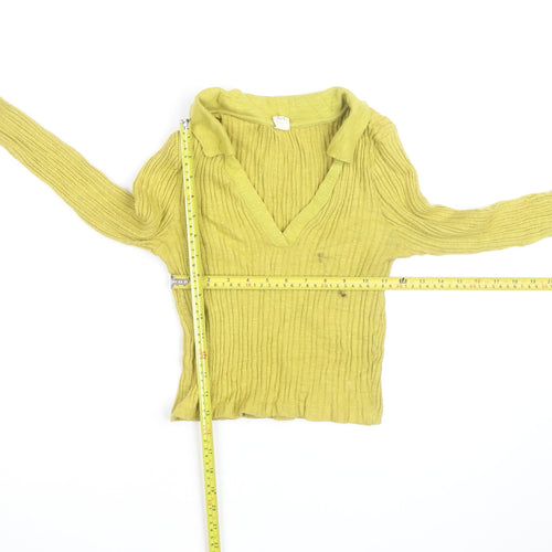 Urban Outfitters Women's Green V-Neck Ribbed Knit Jumper Size S