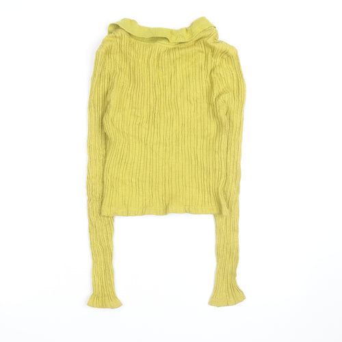 Urban Outfitters Women's Green V-Neck Ribbed Knit Jumper Size S