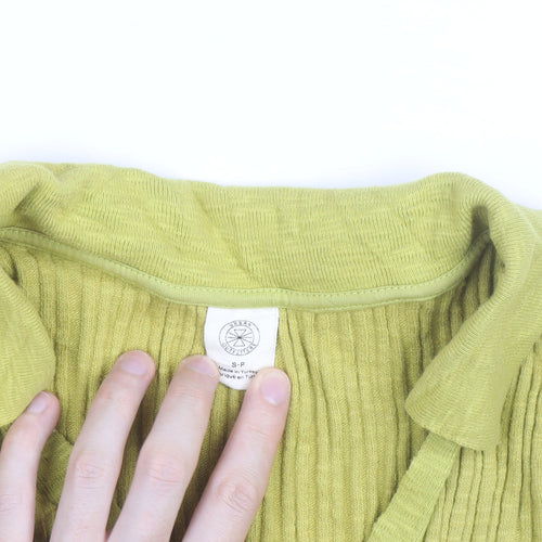 Urban Outfitters Women's Green V-Neck Ribbed Knit Jumper Size S