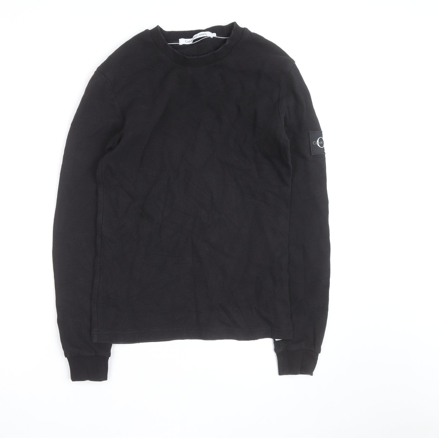 Calvin Klein Jeans Men's Black Waffle-Knit Cotton Jumper S