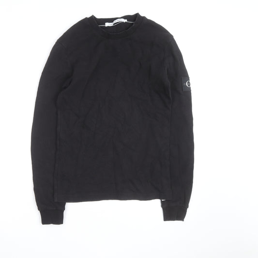 Calvin Klein Jeans Men's Black Waffle-Knit Cotton Jumper S