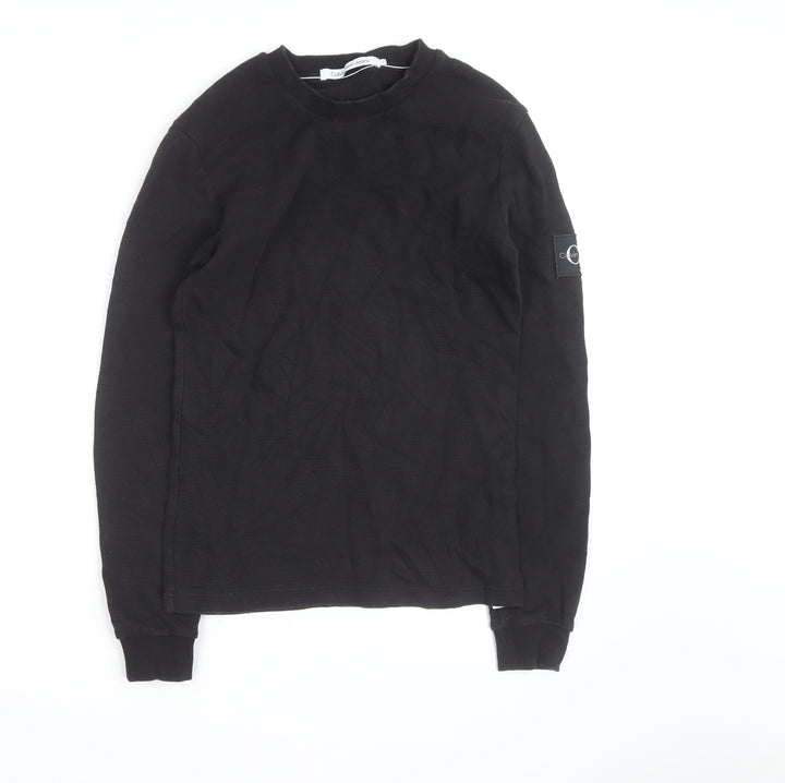 Calvin Klein Jeans Men's Black Waffle-Knit Cotton Jumper S