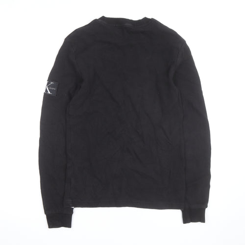 Calvin Klein Jeans Men's Black Waffle-Knit Cotton Jumper S