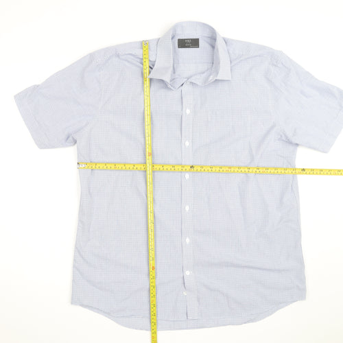 Marks and Spencer Men's Blue Check Short Sleeve Button-Up Shirt Size 17