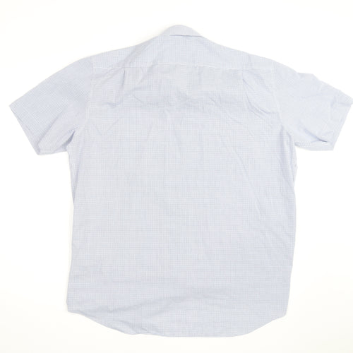 Marks and Spencer Men's Blue Check Short Sleeve Button-Up Shirt Size 17