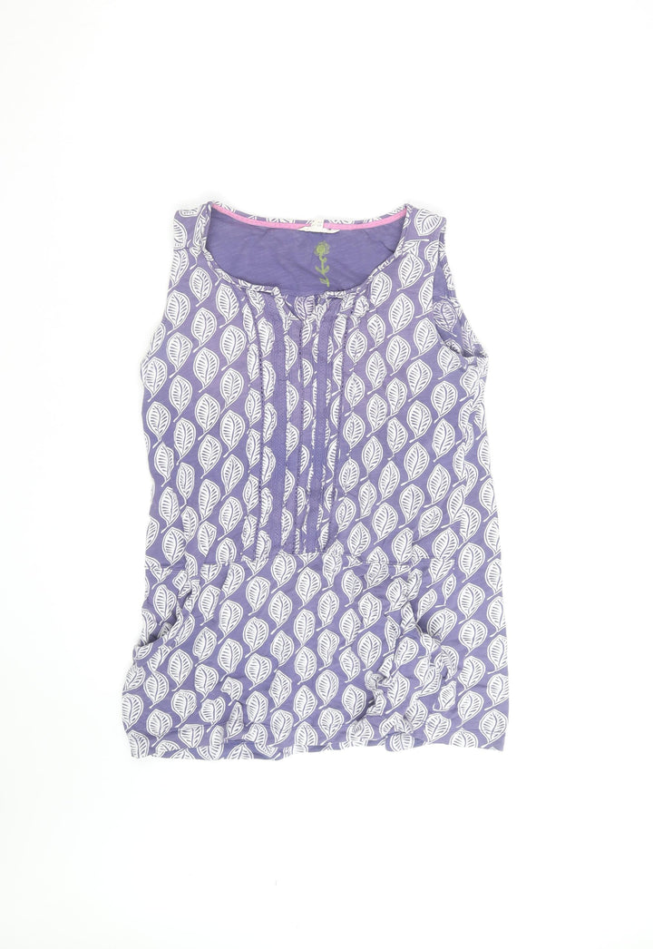 White Stuff Womens Purple Leaf Print Sleeveless Tunic Top Size 12