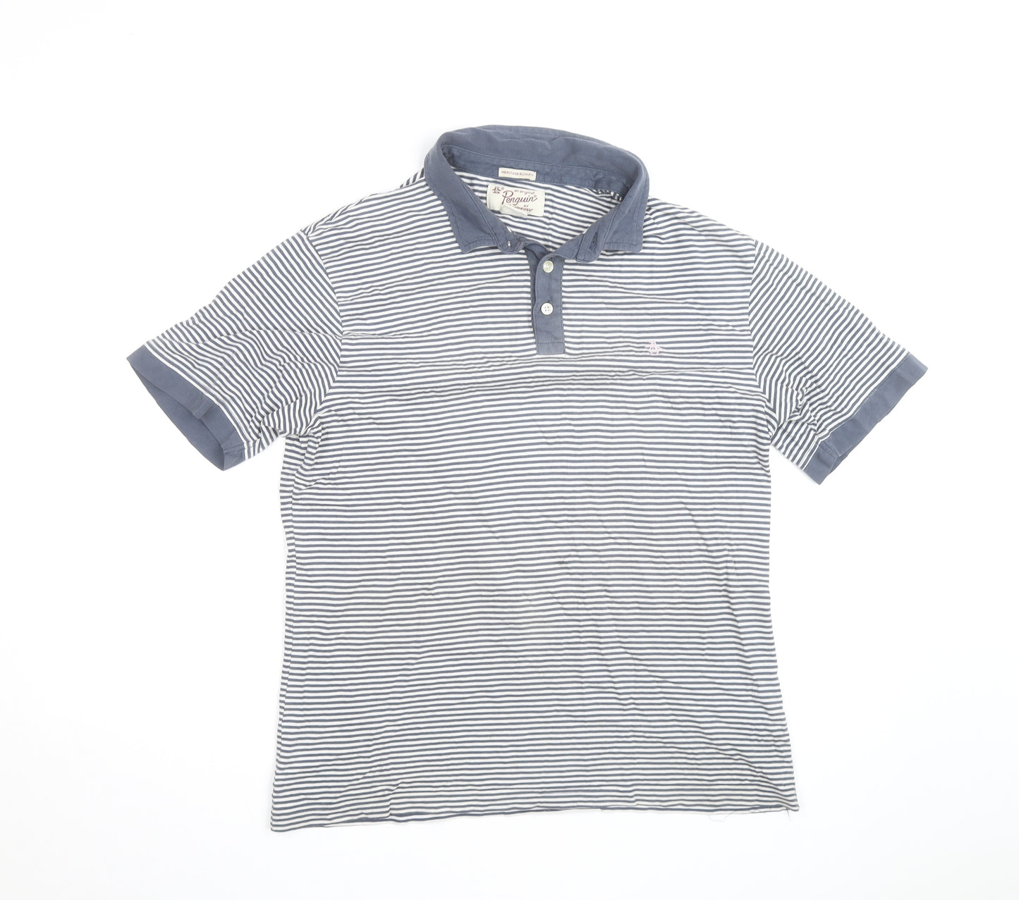 Original Penguin Men's Blue Striped Slim Fit Polo Shirt XL