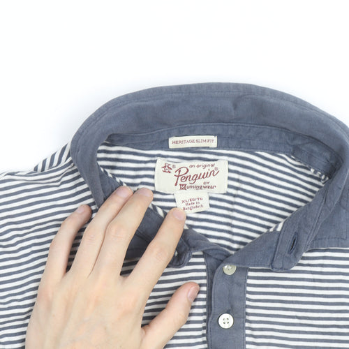 Original Penguin Men's Blue Striped Slim Fit Polo Shirt XL