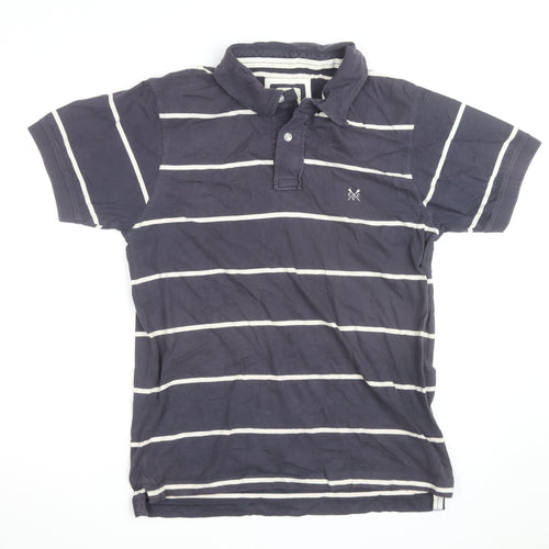 Crew Clothing Co Mens Navy Blue Striped Cotton Polo Shirt Size L