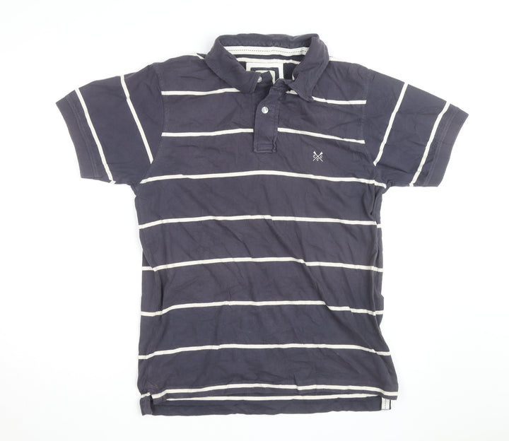 Crew Clothing Co Mens Navy Blue Striped Cotton Polo Shirt Size L