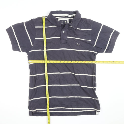 Crew Clothing Co Mens Navy Blue Striped Cotton Polo Shirt Size L