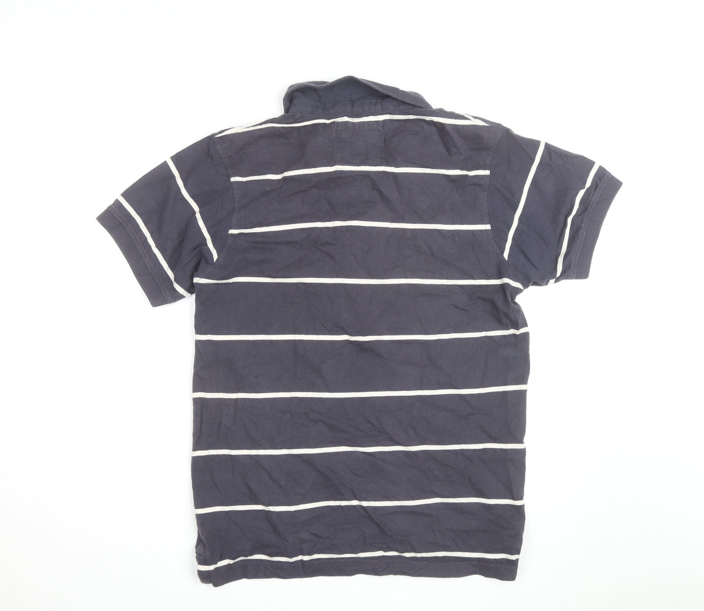 Crew Clothing Co Mens Navy Blue Striped Cotton Polo Shirt Size L