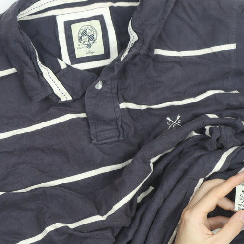 Crew Clothing Co Mens Navy Blue Striped Cotton Polo Shirt Size L