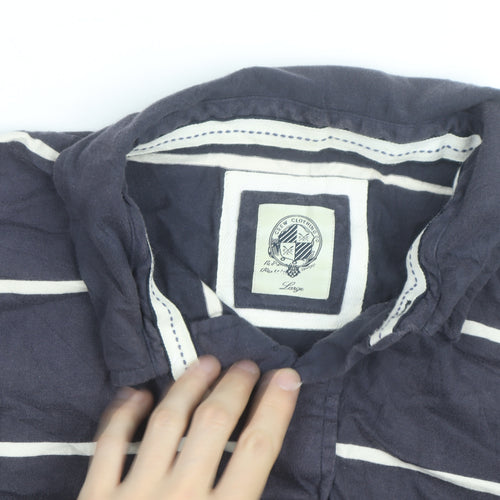 Crew Clothing Co Mens Navy Blue Striped Cotton Polo Shirt Size L