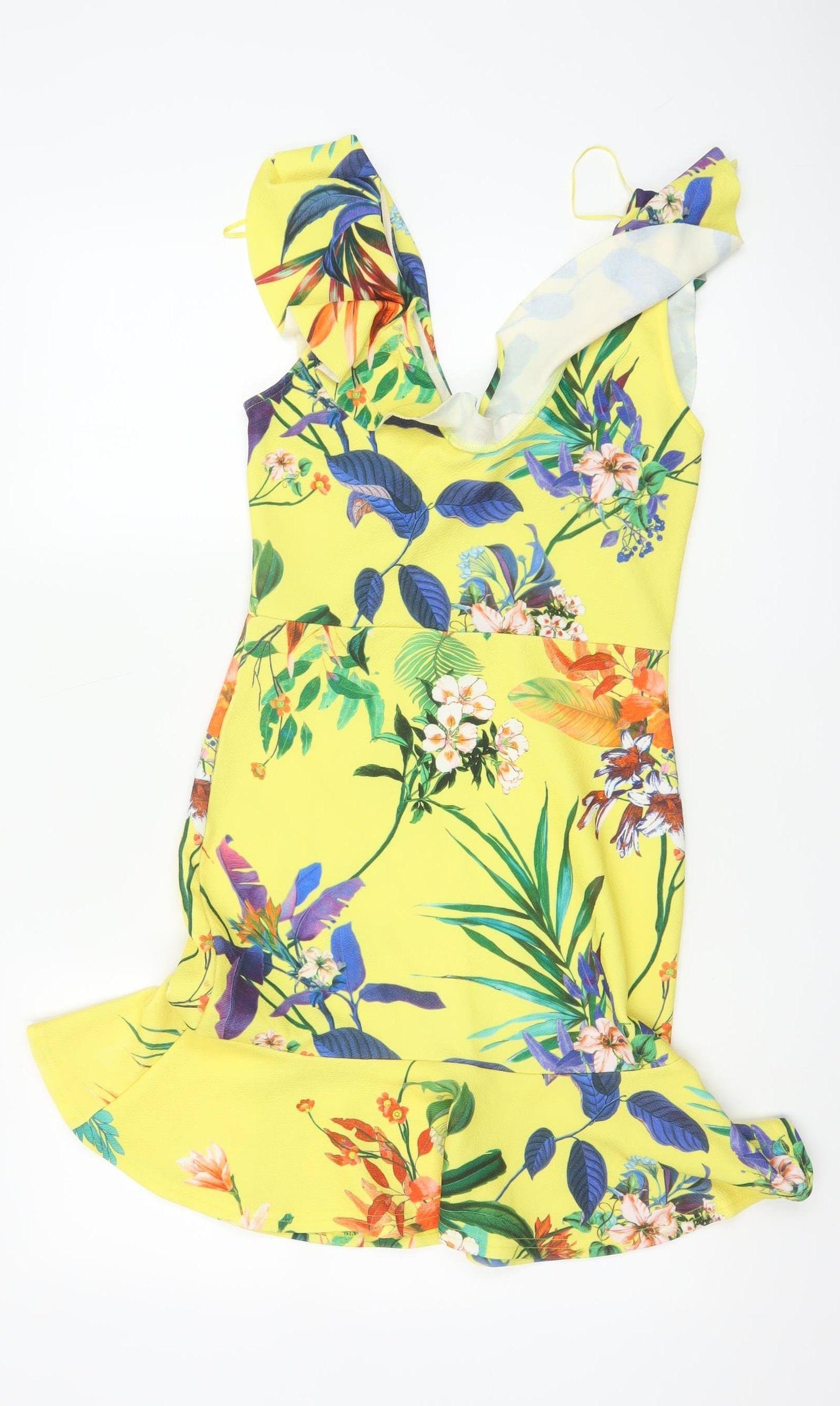 Quiz Women’s Yellow Floral Bodycon Ruffle Dress Size 12