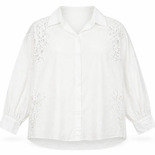 Primark Women White L Collared Lace Button-Up Shirt Long Sleeve