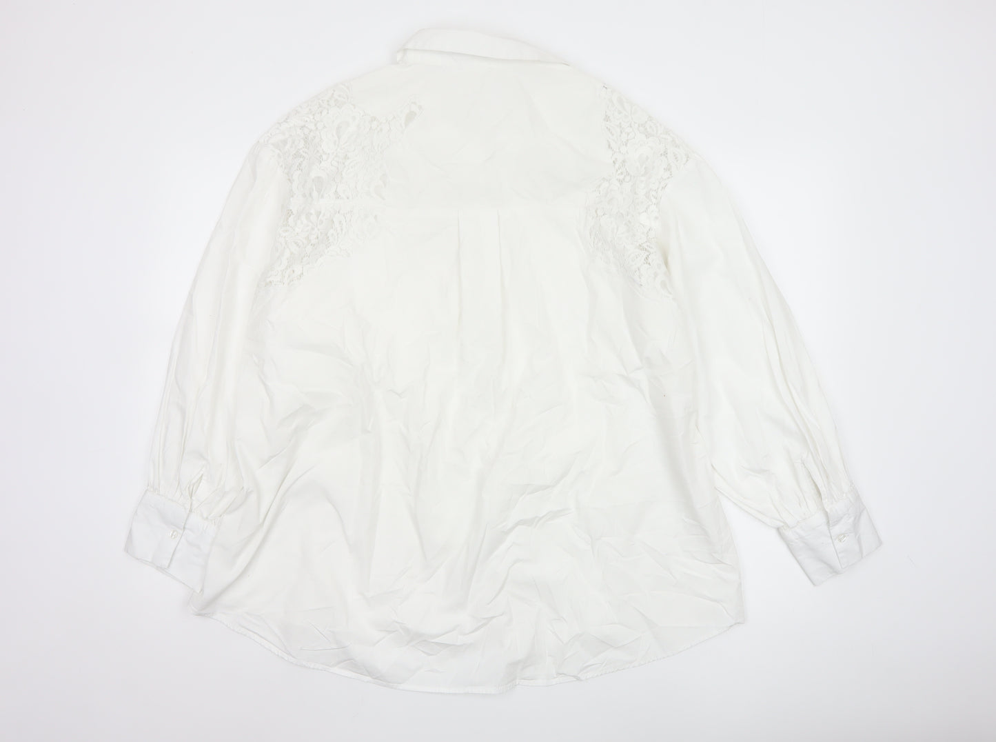 Primark Women White L Collared Lace Button-Up Shirt Long Sleeve