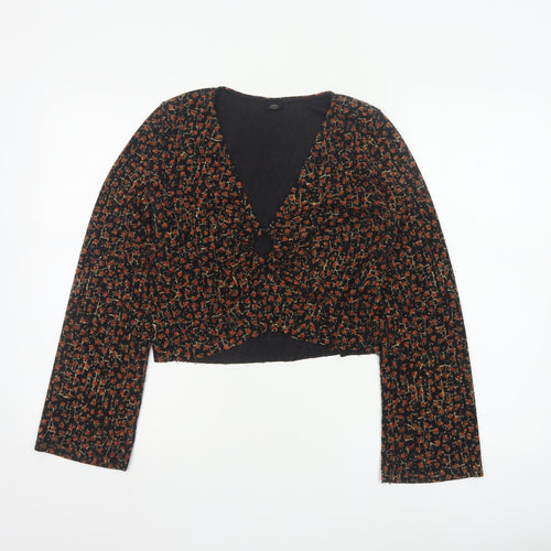 Urban Outfitters Women Black Floral Cropped Blouse Size S Retro Style