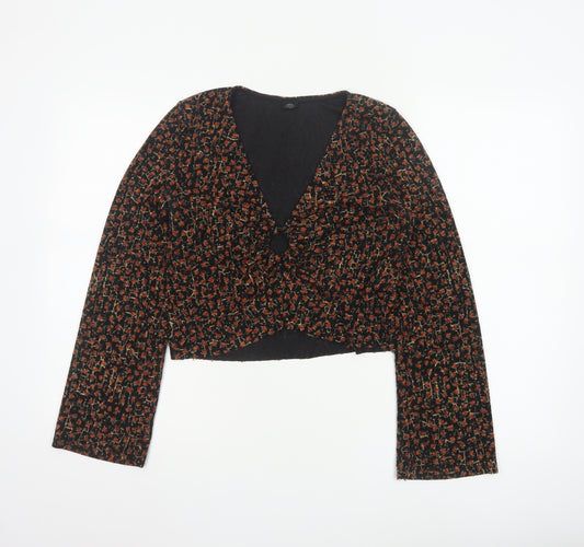 Urban Outfitters Women Black Floral Cropped Blouse Size S Retro Style