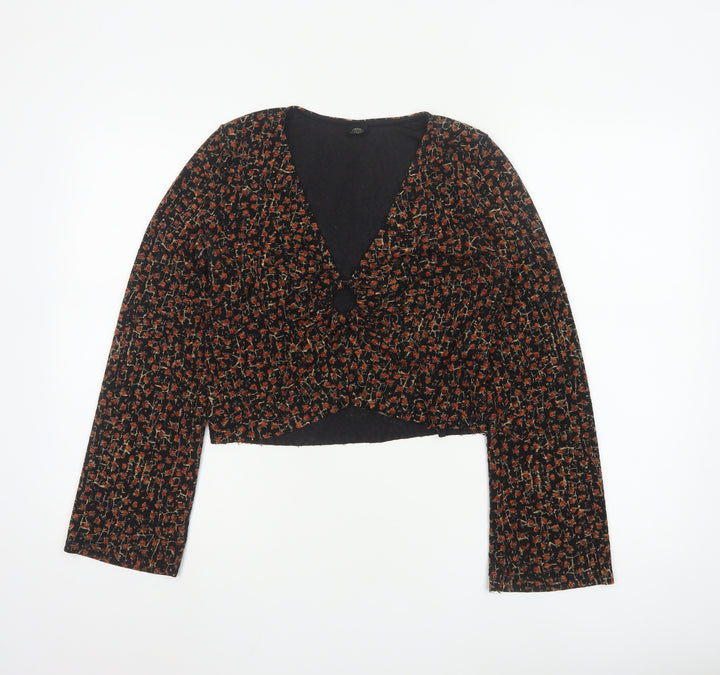 Urban Outfitters Women Black Floral Cropped Blouse Size S Retro Style