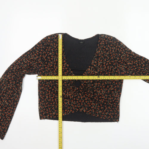 Urban Outfitters Women Black Floral Cropped Blouse Size S Retro Style