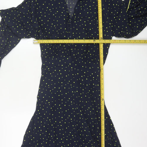 Nümph Women Blue Polka Dot Shirt Dress Size 12 Collared Long Sleeve