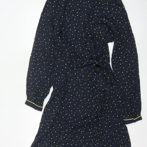 Nümph Women Blue Polka Dot Shirt Dress Size 12 Collared Long Sleeve