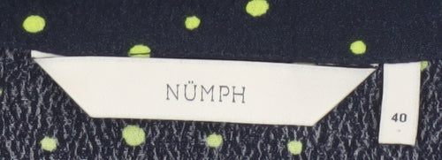 Nümph Women Blue Polka Dot Shirt Dress Size 12 Collared Long Sleeve