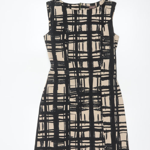 Phase Eight Women Beige Black Check Shift Dress Size 10 Sleeveless