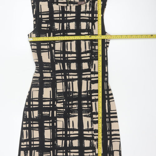 Phase Eight Women Beige Black Check Shift Dress Size 10 Sleeveless