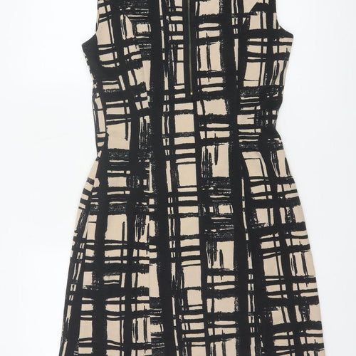 Phase Eight Women Beige Black Check Shift Dress Size 10 Sleeveless