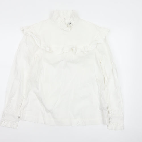 Marks and Spencer Women’s White Cotton Ruffle High Neck Blouse Size 12