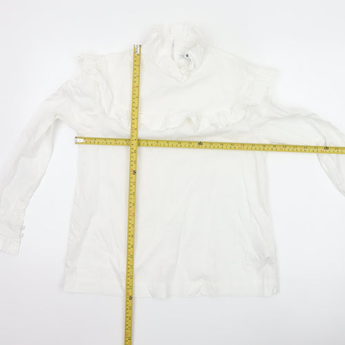Marks and Spencer Women’s White Cotton Ruffle High Neck Blouse Size 12