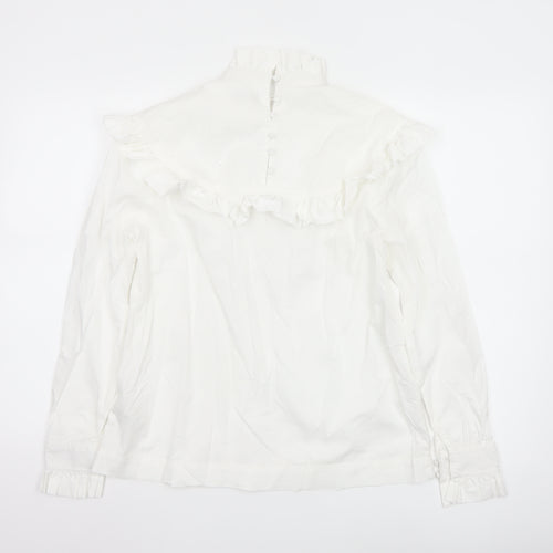 Marks and Spencer Women’s White Cotton Ruffle High Neck Blouse Size 12