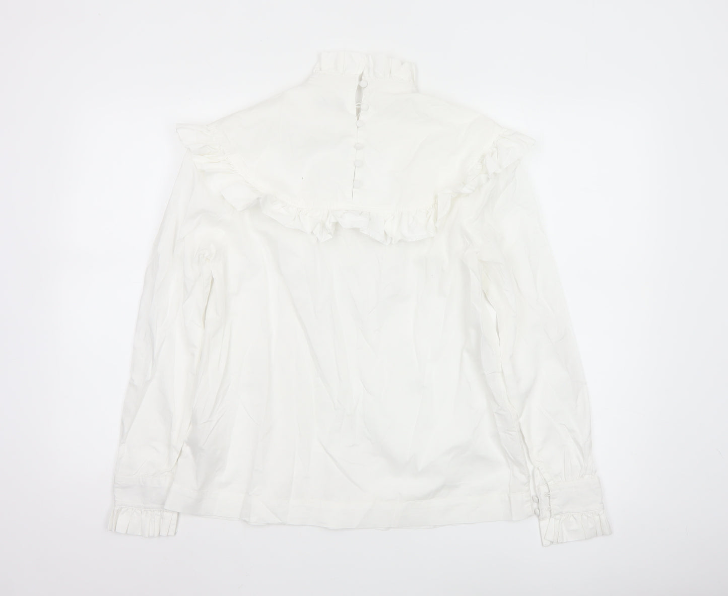 Marks and Spencer Women’s White Cotton Ruffle High Neck Blouse Size 12
