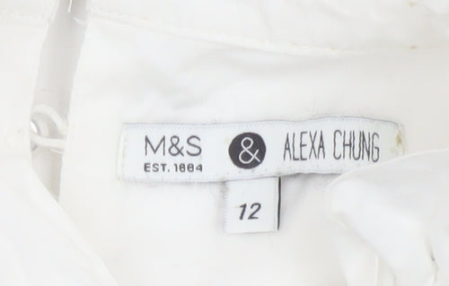 Marks and Spencer Women’s White Cotton Ruffle High Neck Blouse Size 12