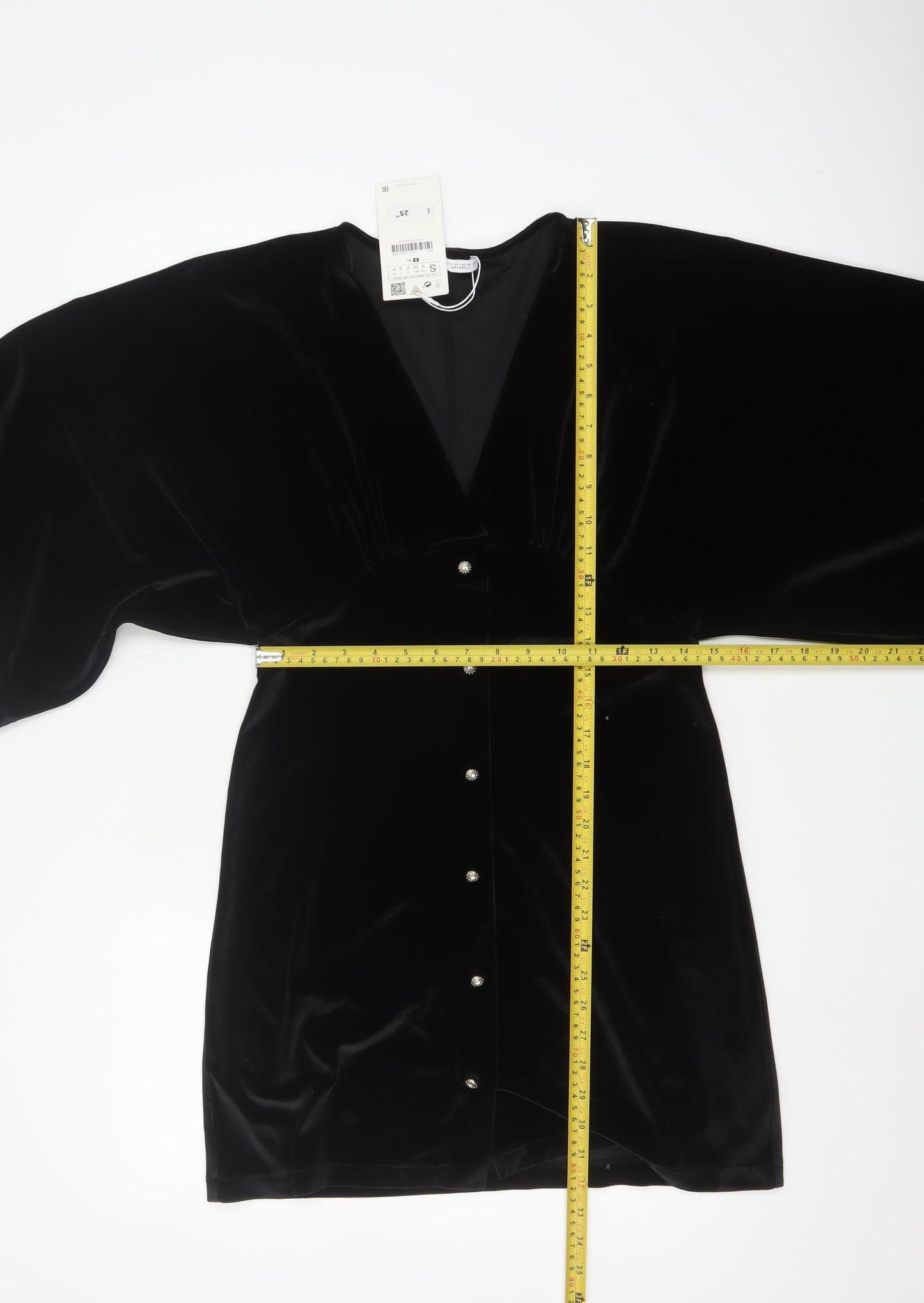 ZARA Women Black Velvet V-Neck Kimono Sleeve Shift Dress Size 8
